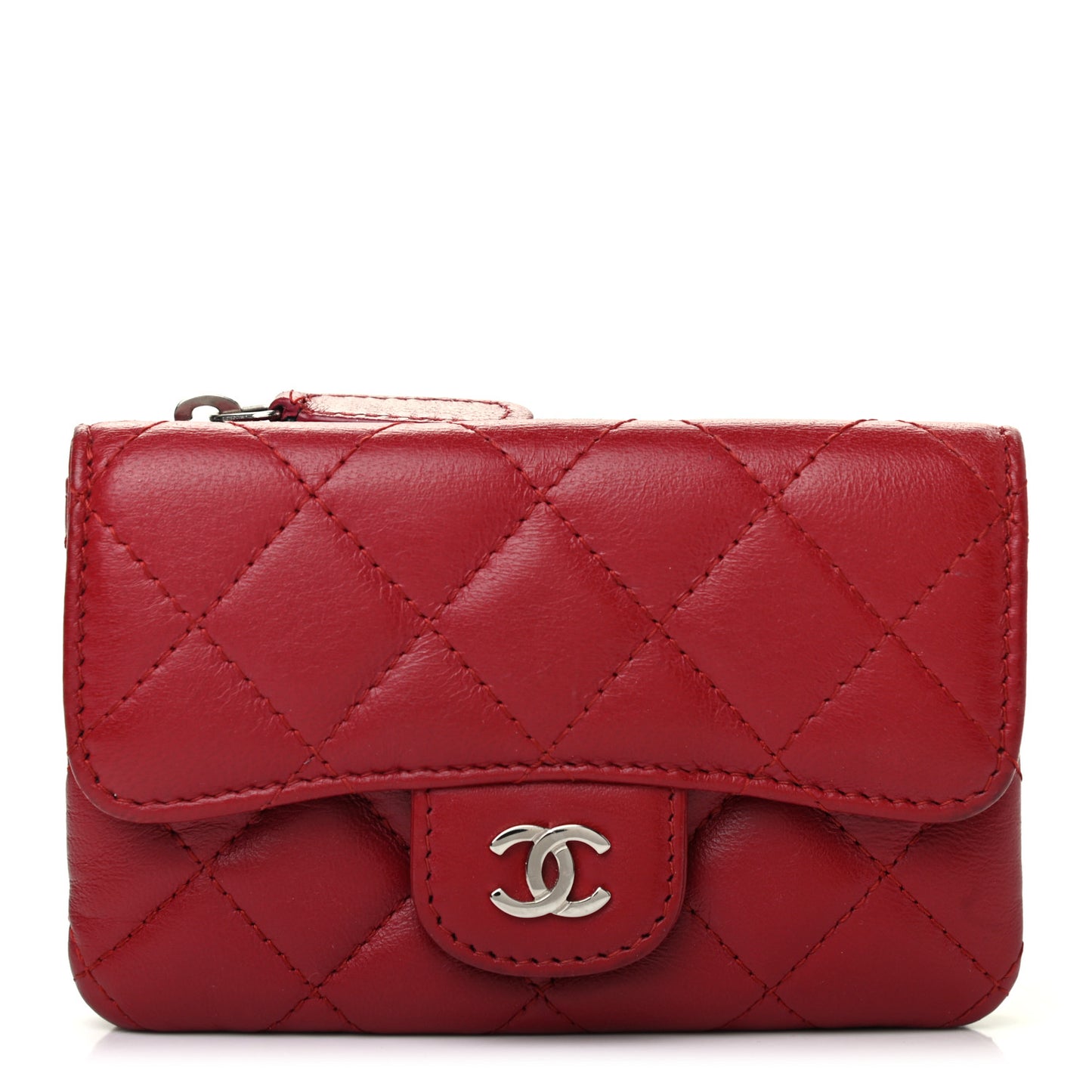 Lambskin Quilted Coin Purse Red