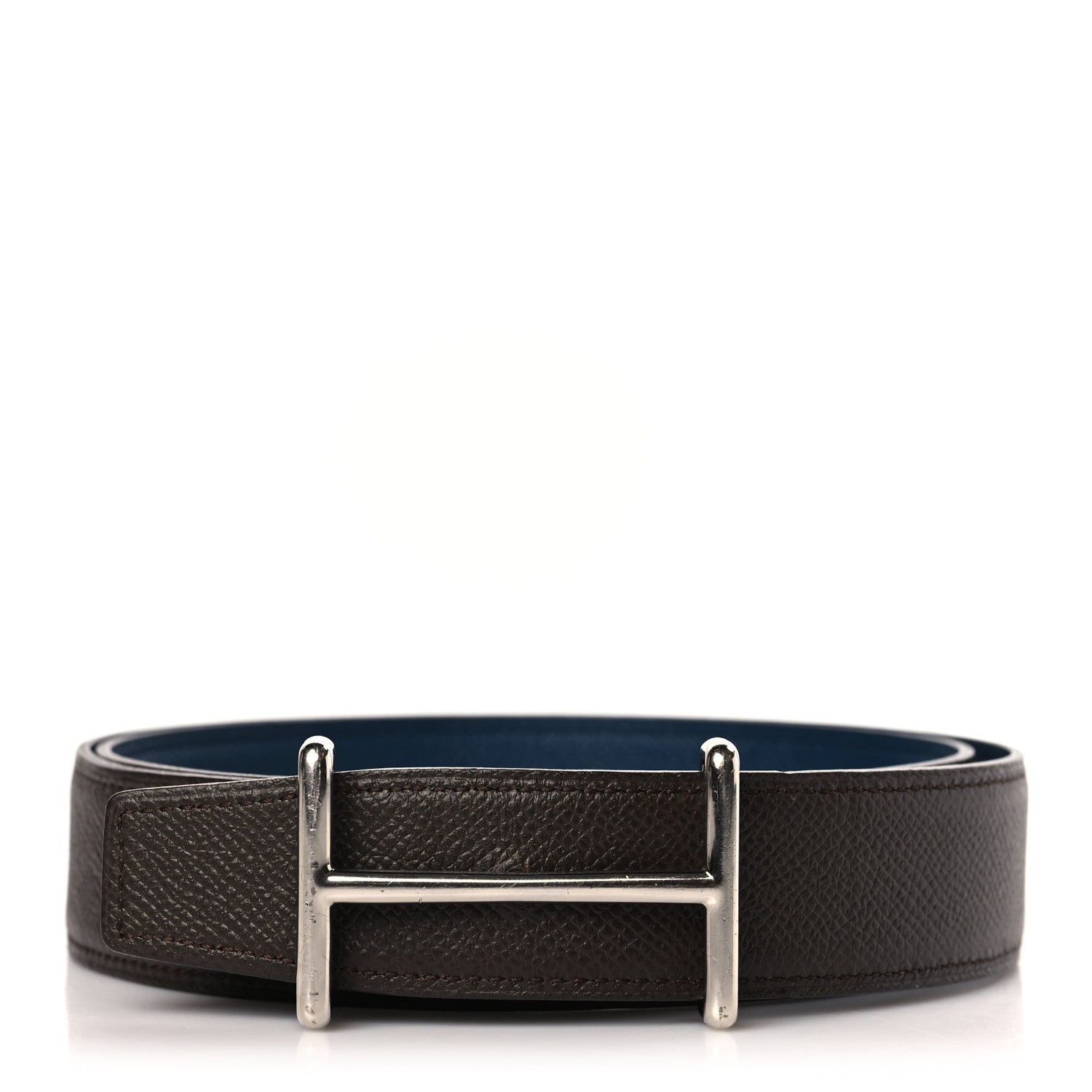 Hermes Epsom 32mm Idem Belt 85 34 Chocolate Bleu De Malte 1 of 7