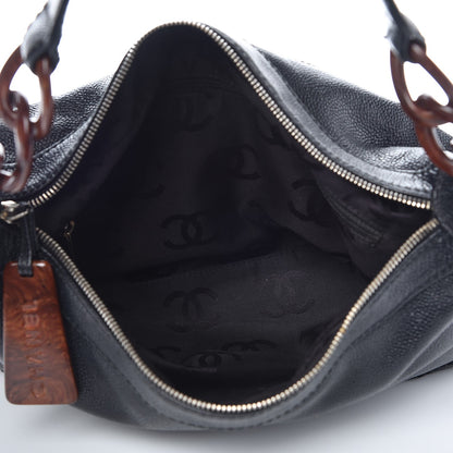 Chanel Caviar CC Wood Chain Hobo Black 5 of 13