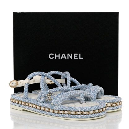 Chanel Lambskin Cord Chain CC Sandals 38 Blue White 10 of 10