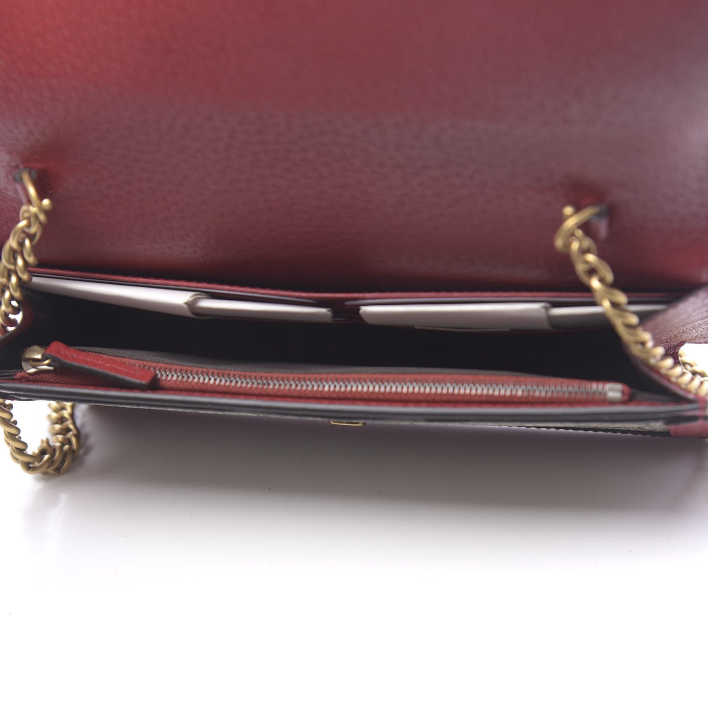 GG Supreme Monogram Web Queen Margaret Chain Wallet Red