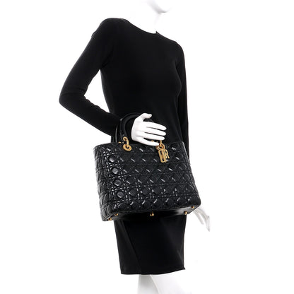 Christian Dior Crinkled Patent Cannage Large Lady Dior Black 2 of 11