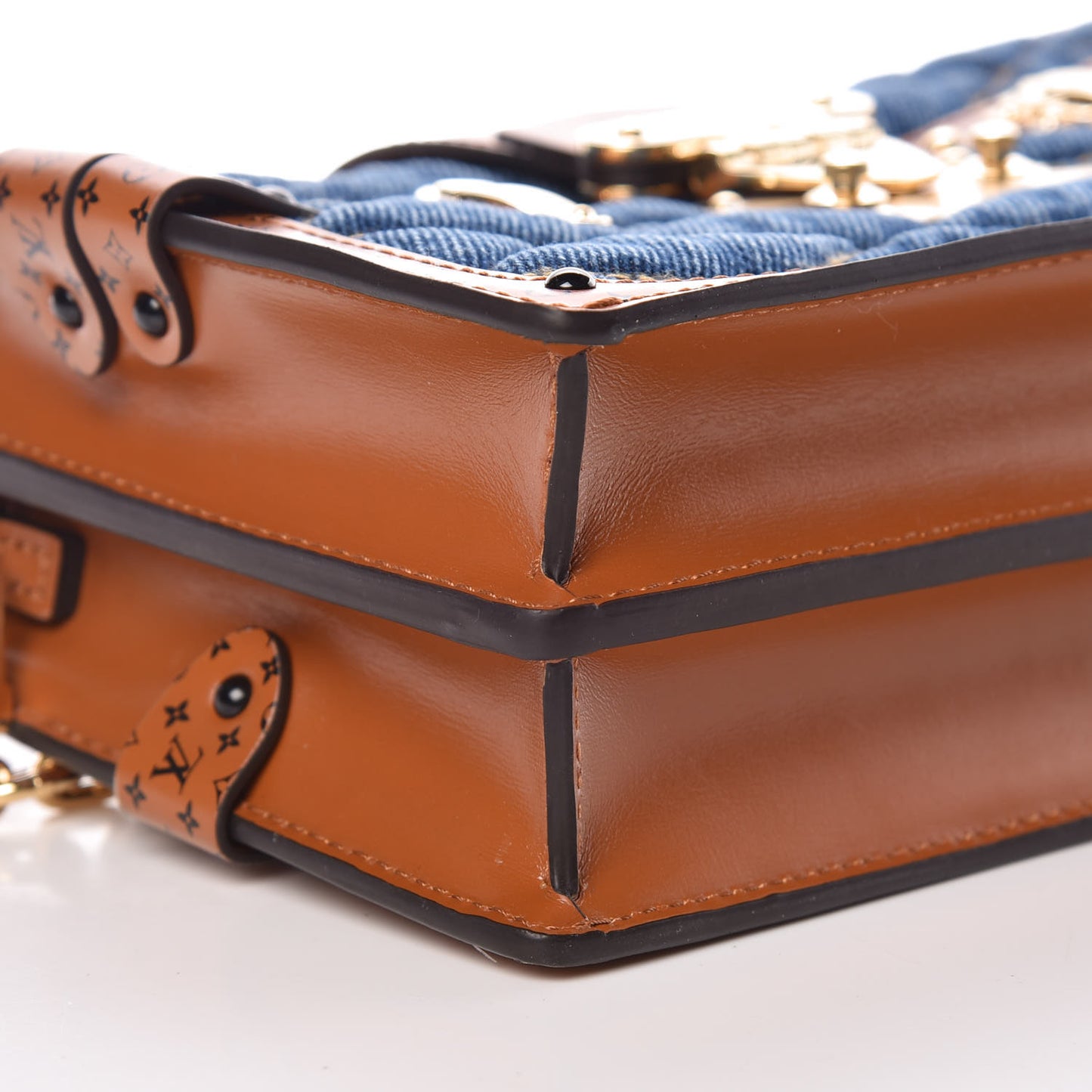 Denim Calfskin Malletage Trunk Clutch Light Blue
