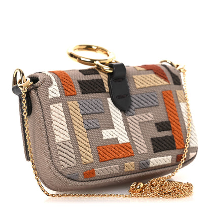 Fendi Canvas Vitello King FF Embroidered Nano Maxi Buckle Baguette Charm Tartufo Ebano 2 of 10