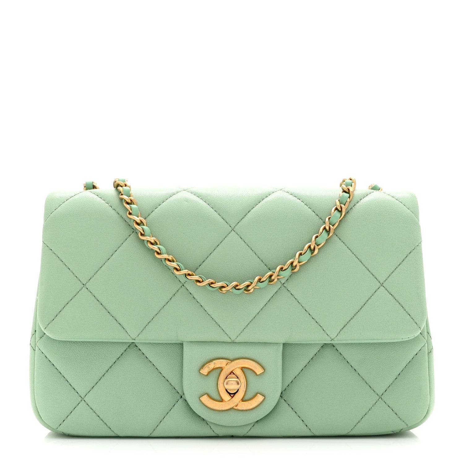 Chanel Lambskin Quilted Pearl Small Flap Light Green 1 of 11