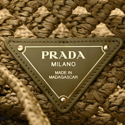 Prada Yarn Raffia Effect Embroidered Logo Tote Oliva 6 of 10