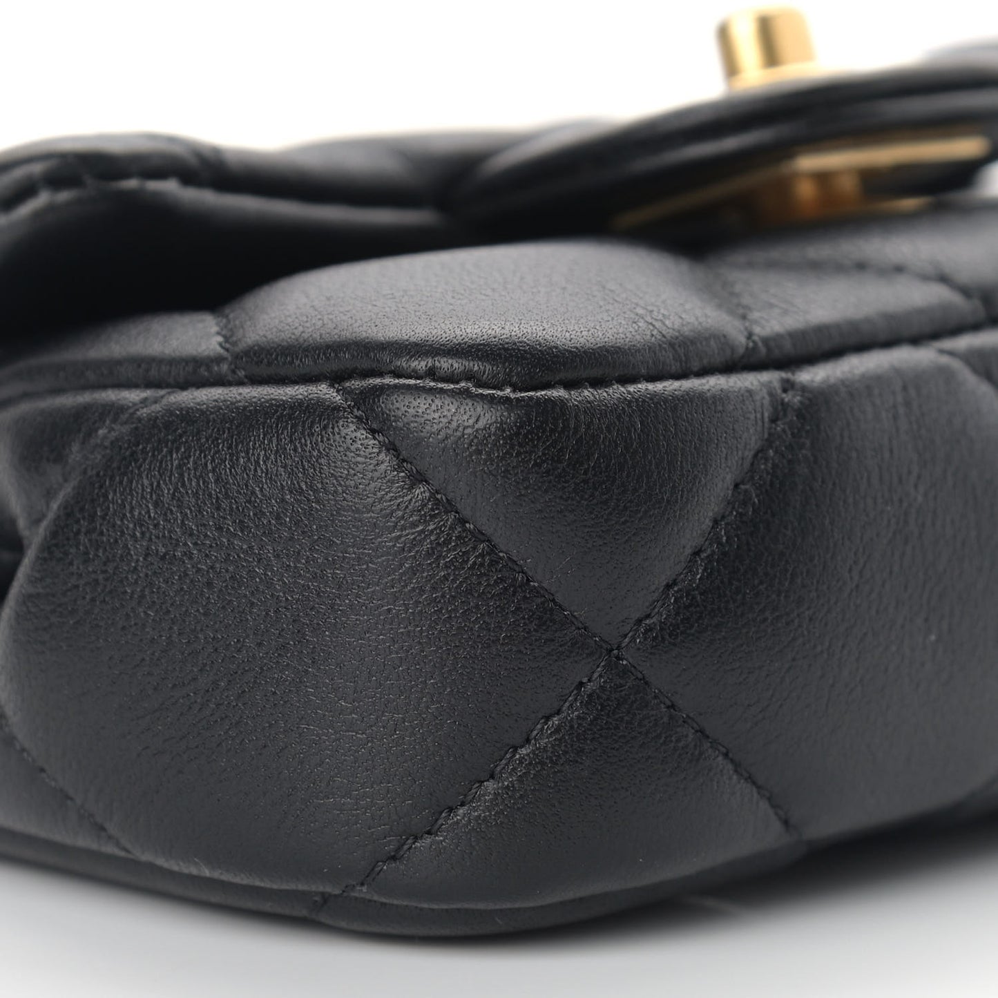 Calfskin Quilted Lady Handle Flap Card Holder With Chain Black