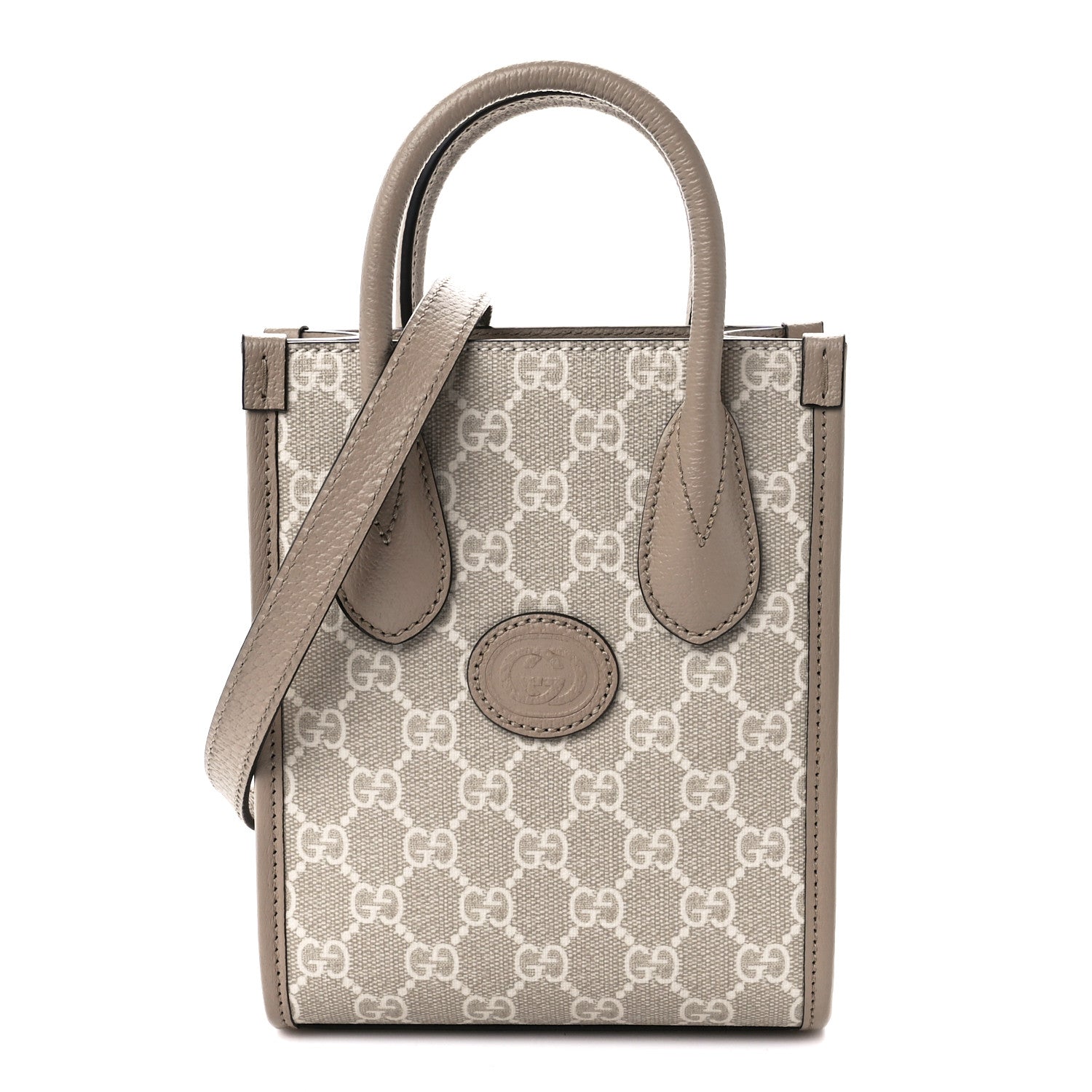 Gucci GG Supreme Monogram Textured Dollar Calfskin Mini Retro Interlocking G Tote Bag Beige Mystic White Oatmeal 1 of 10
