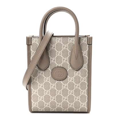 Gucci GG Supreme Monogram Textured Dollar Calfskin Mini Retro Interlocking G Tote Bag Beige Mystic White Oatmeal 1 of 10
