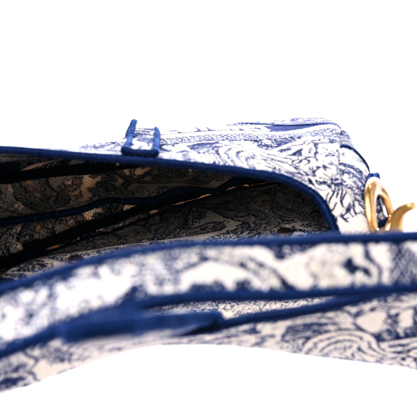 Canvas Embroidered Toile de Jouy Saddle Bag Blue