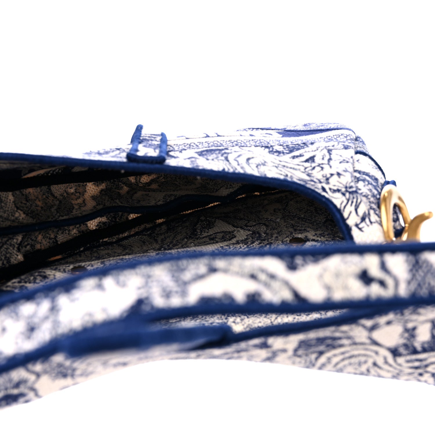 Christian Dior Canvas Embroidered Toile de Jouy Saddle Bag Blue 5 of 12