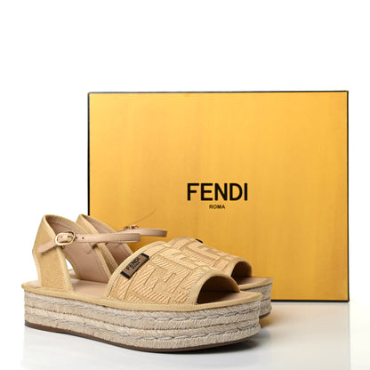 Fendi Raffia FF Embroidered Espadrille Platform Sandals 36 Natural 8 of 8
