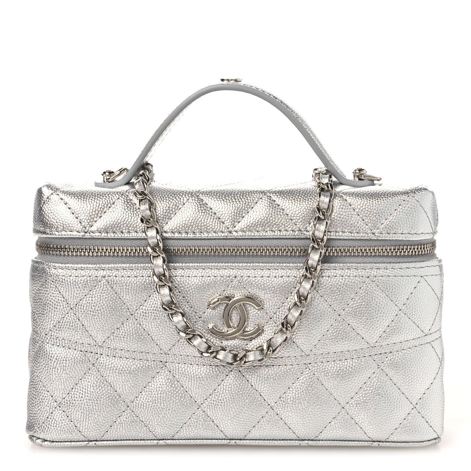 Chanel Metallic Caviar Quilted Trendy Handle Slim Vanity Silver 1 of 10