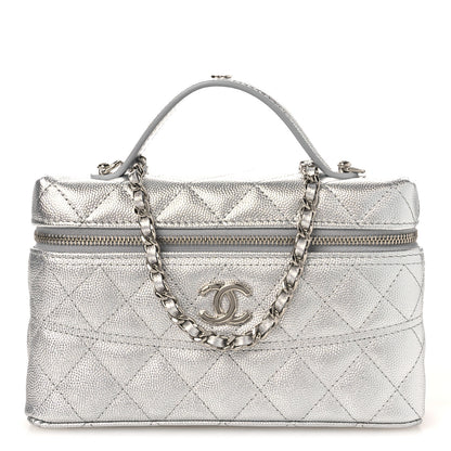 Chanel Metallic Caviar Quilted Trendy Handle Slim Vanity Silver 1 of 10