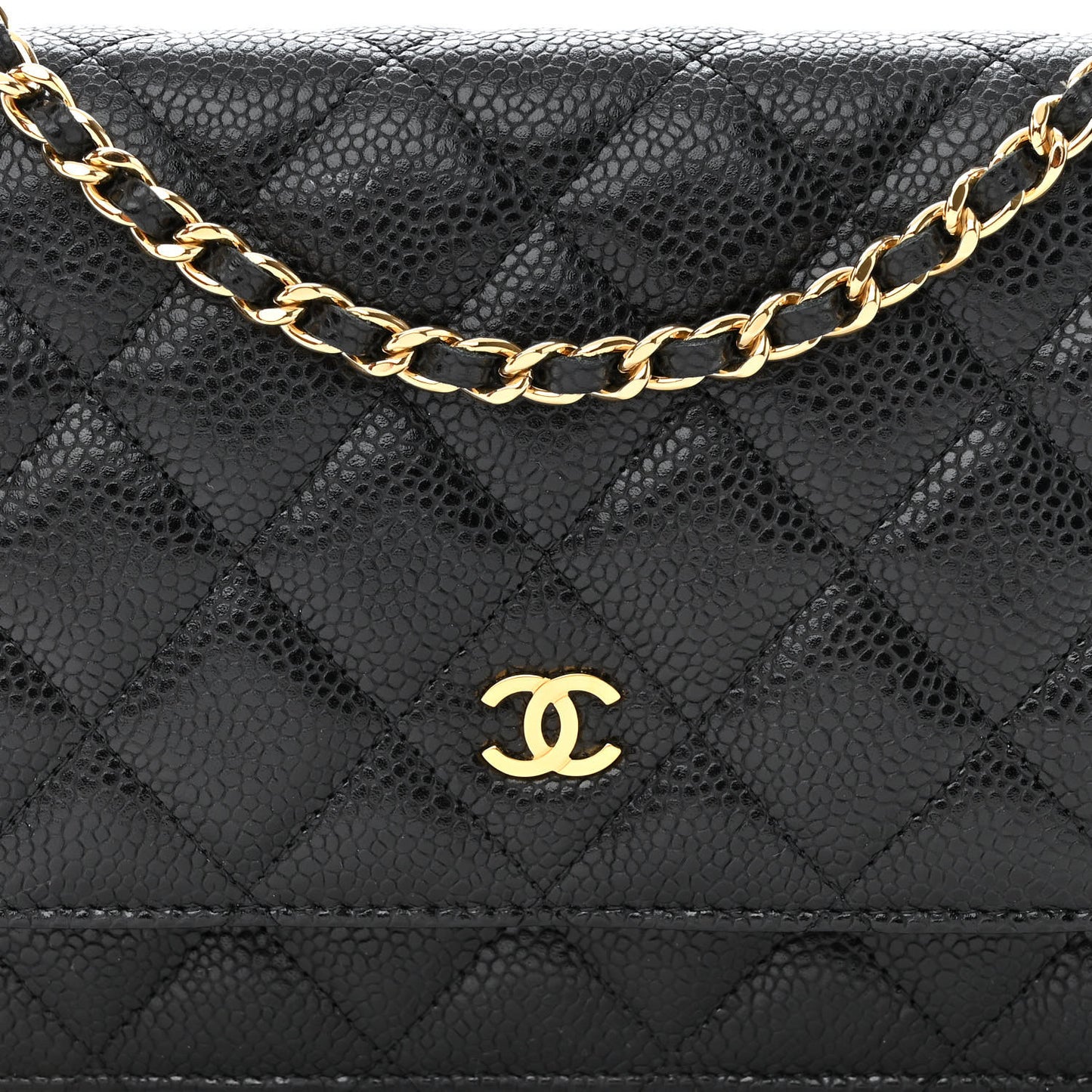 Caviar Quilted Wallet on Chain WOC Black
