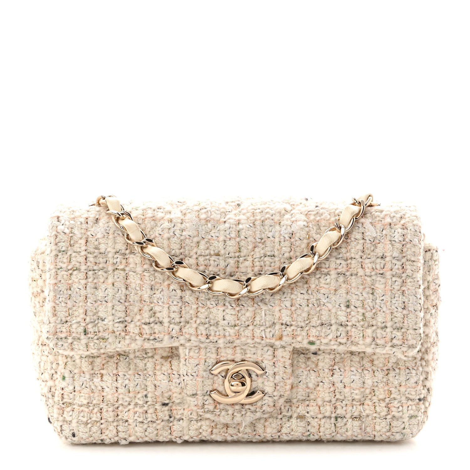 Chanel Tweed Quilted Mini Rectangular Flap Off White 1 of 10