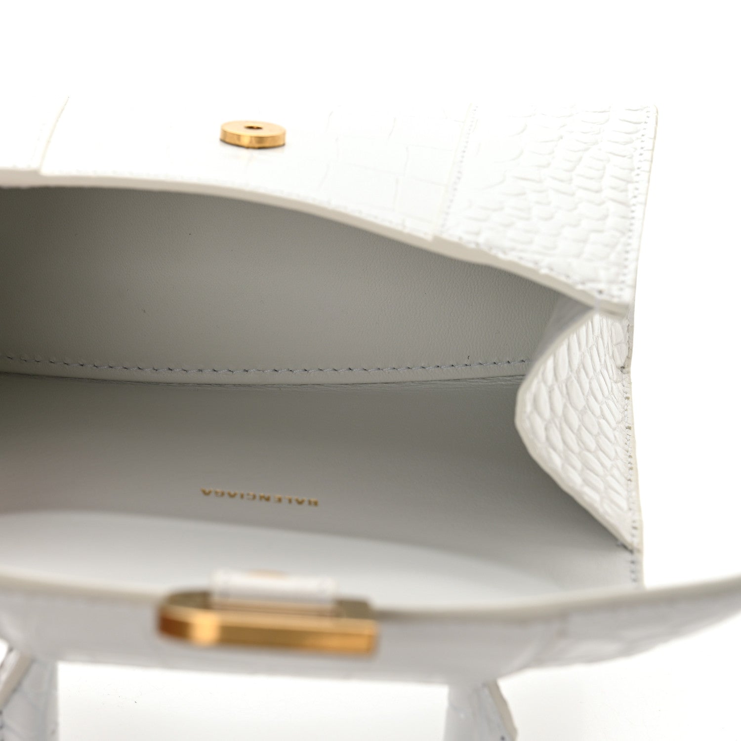 Balenciaga Shiny Calfskin Crocodile Embossed Hourglass Top Handle Bag XS Optic White 5 of 9