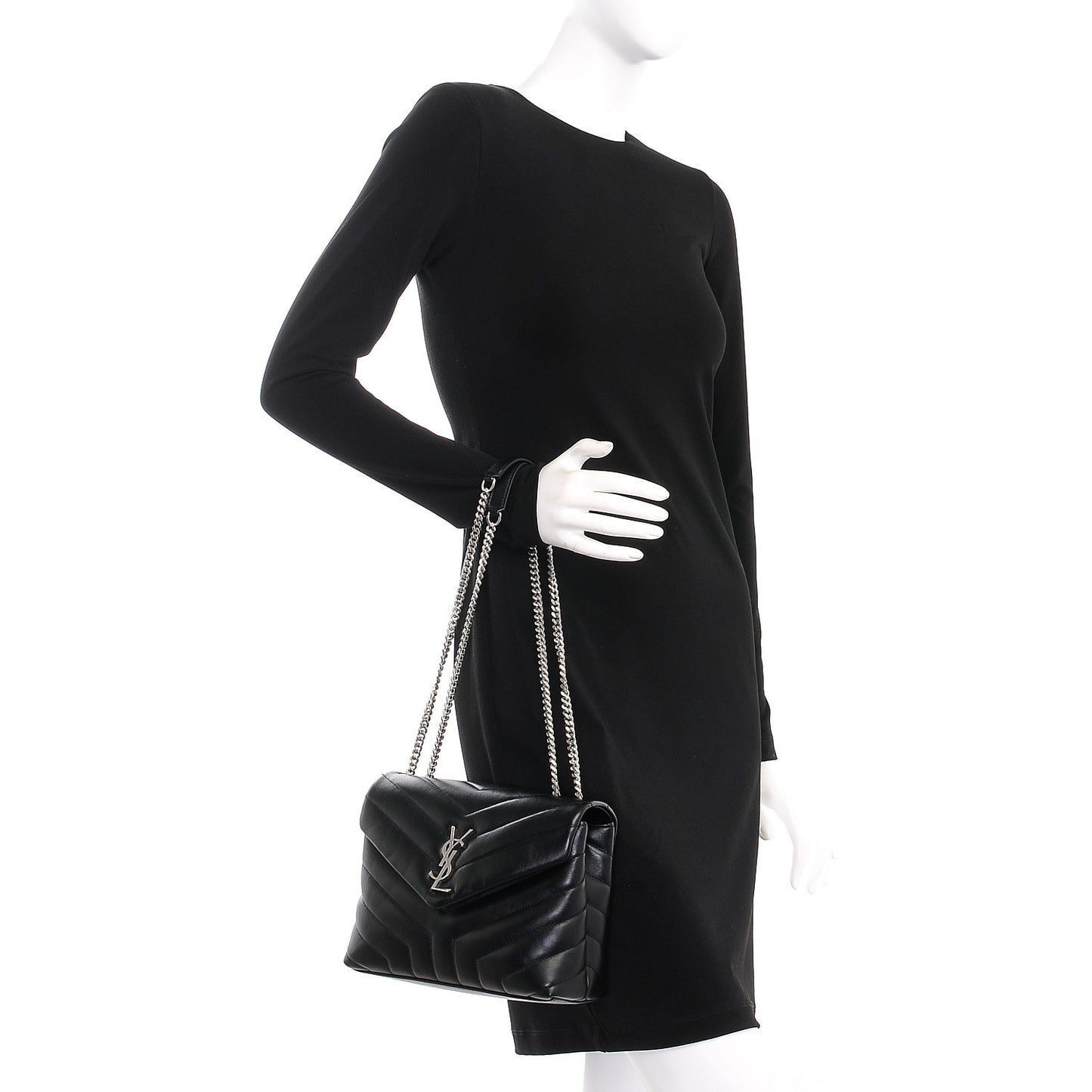 Calfskin Y Quilted Monogram Small Loulou Chain Satchel Black