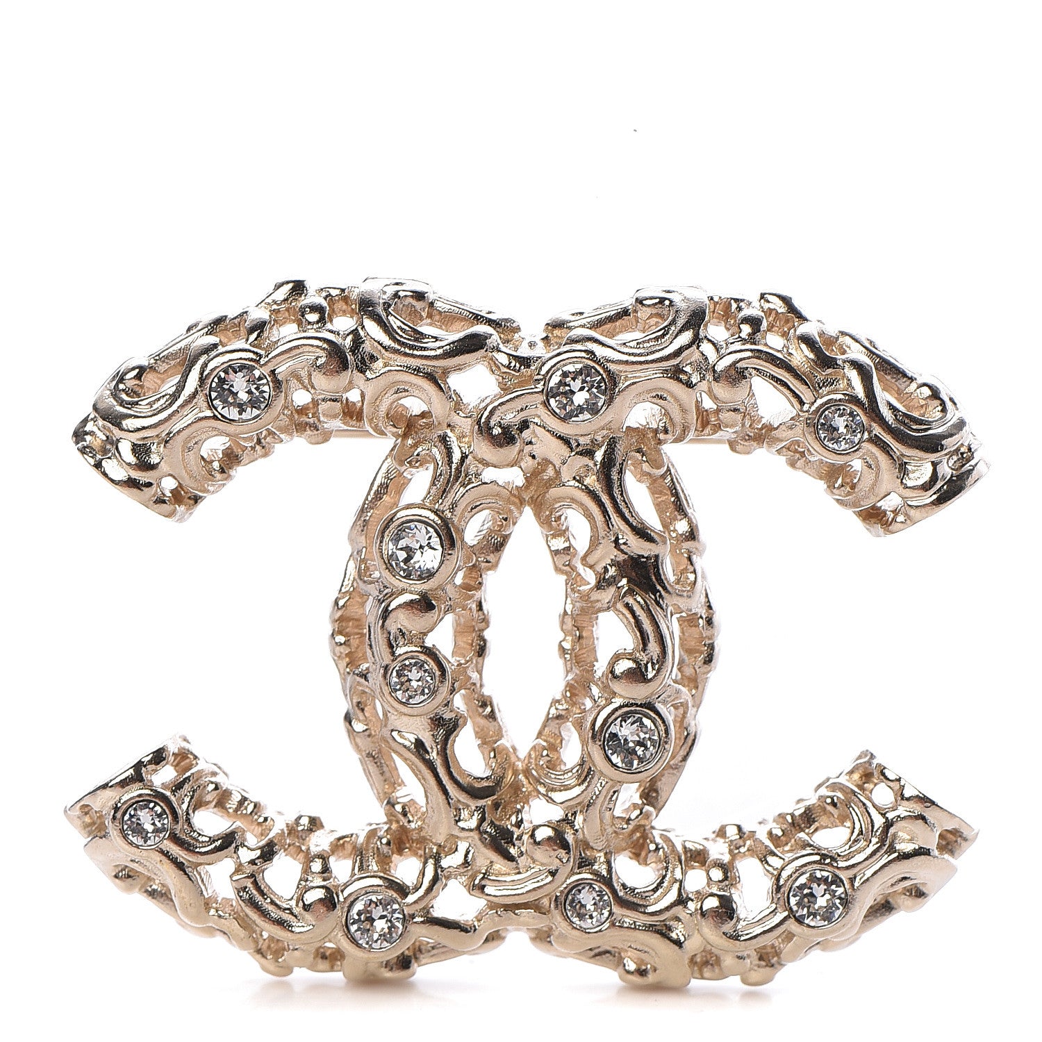 Chanel Crystal CC Brooch Light Gold 1 of 5