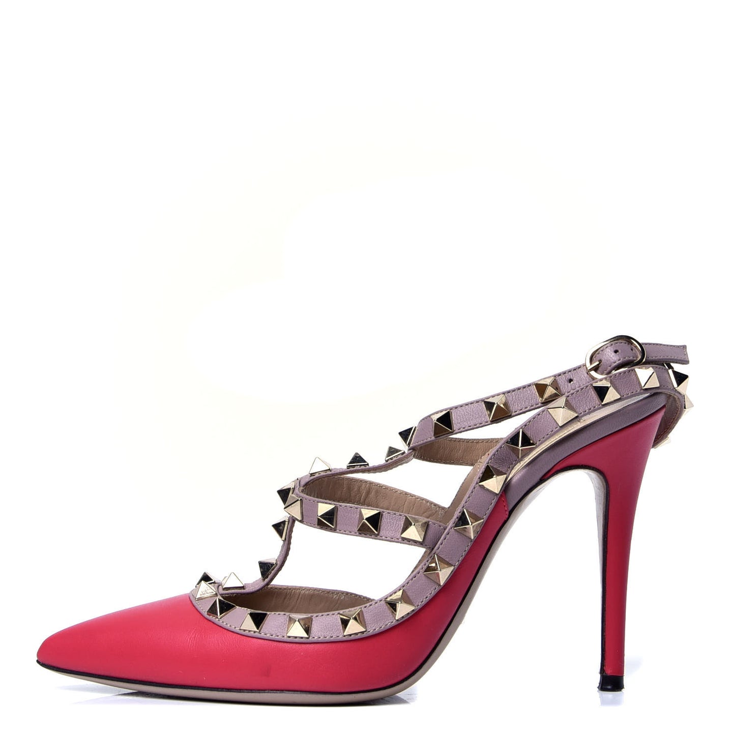 Calfskin Nappa Rockstud Ankle Strap 100mm Pumps 36.5 Deep Fuxia Poudre