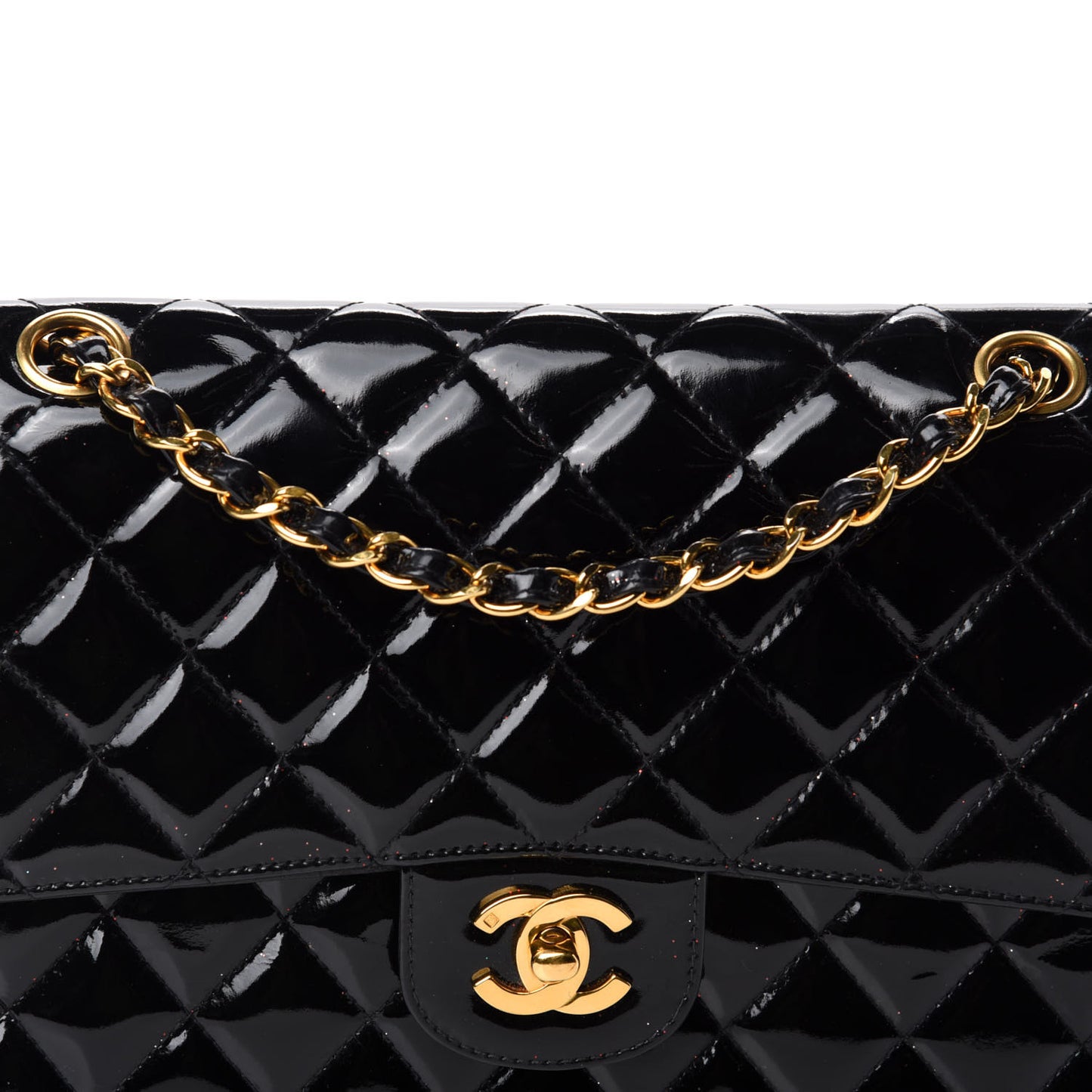 Patent Quilted Medium Double Flap Black
