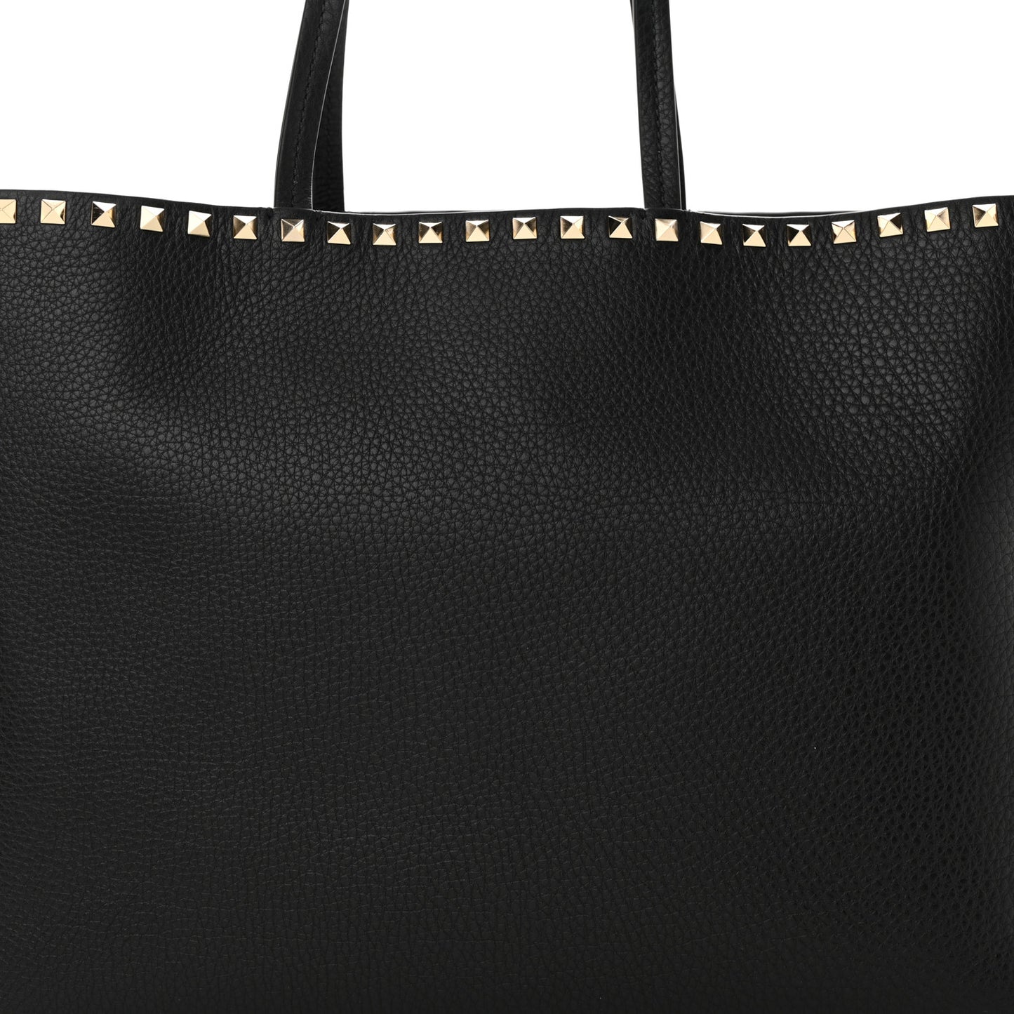 Grained Calfskin Rockstud Shoulder Tote Black