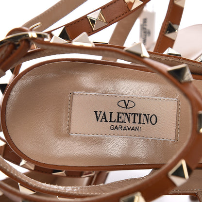 Valentino Garavani Pebbled Calfskin Rockstud Ankle Strap Pumps 38 Light Cuir 7 of 8