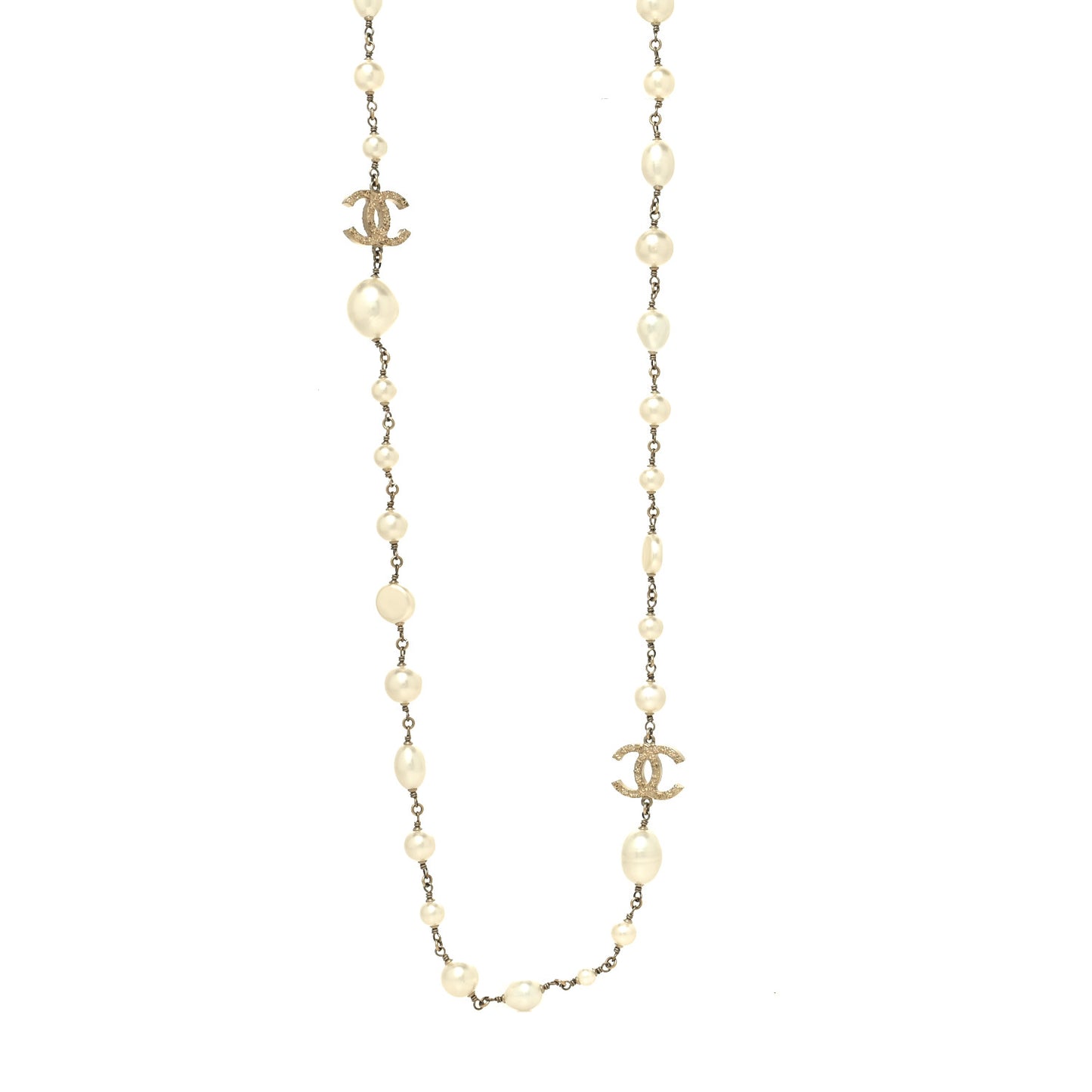 Graduated Pearl CC Long Necklace Gold