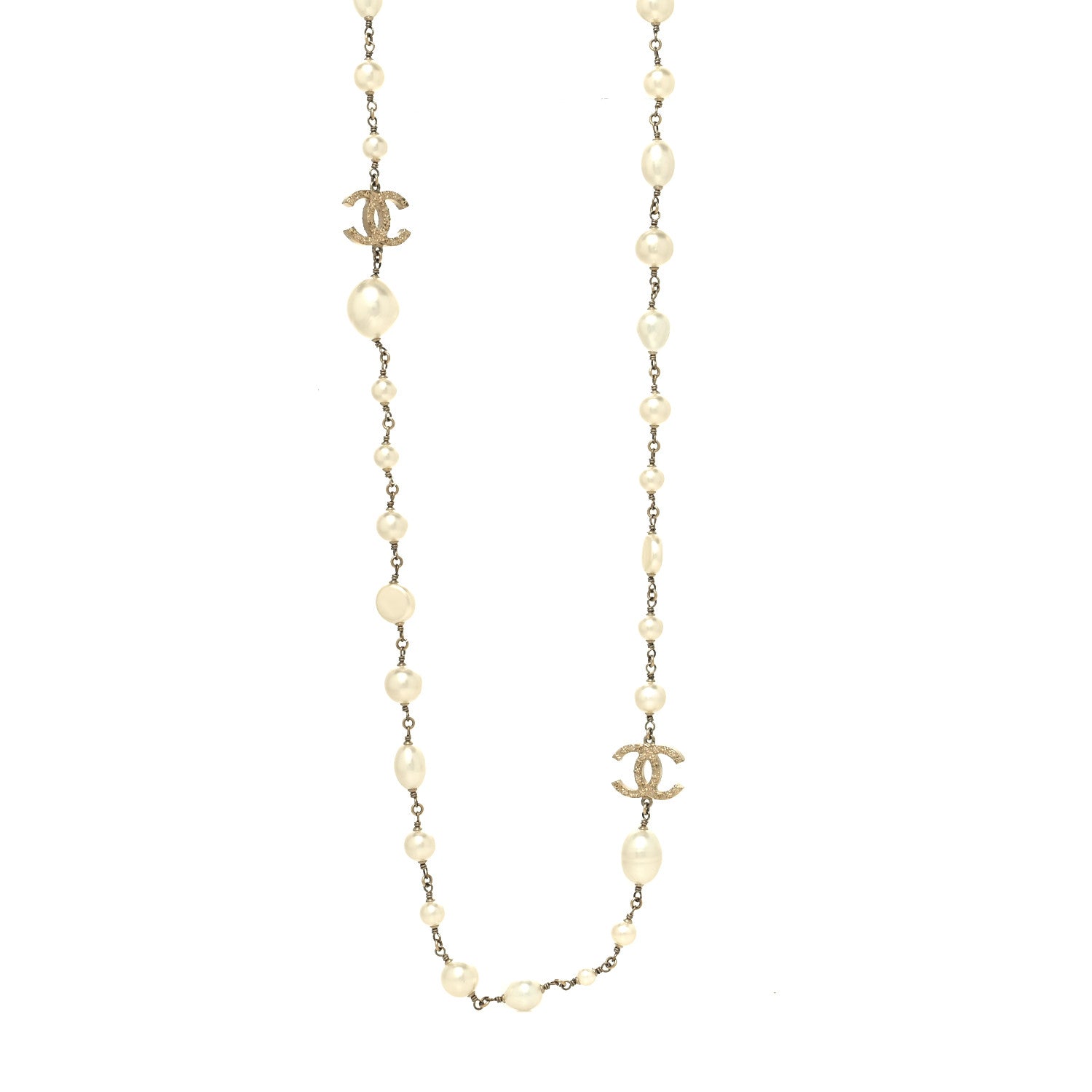 Chanel Graduated Pearl CC Long Necklace Gold 1 of 5