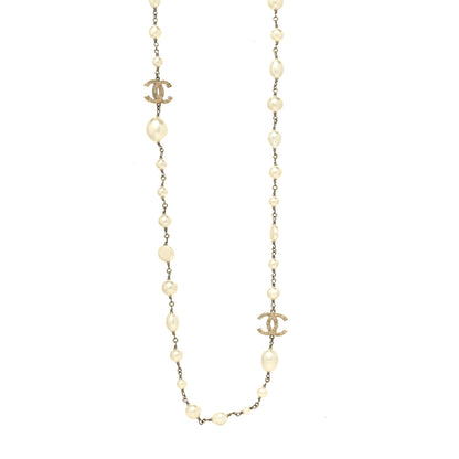 Chanel Graduated Pearl CC Long Necklace Gold 1 of 5