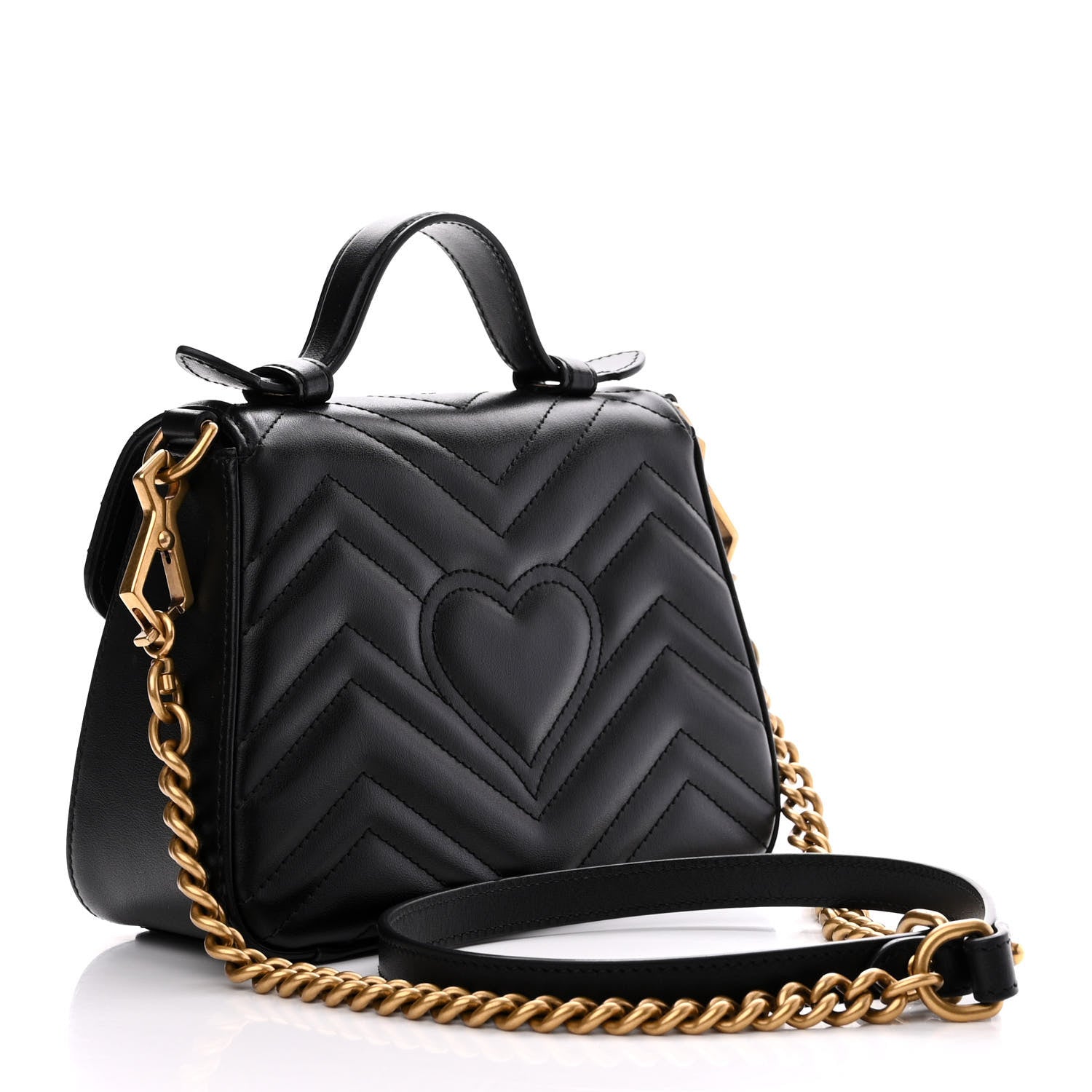 Gucci Calfskin Matelasse Mini GG Marmont Top Handle Shoulder Bag Black 3 of 12