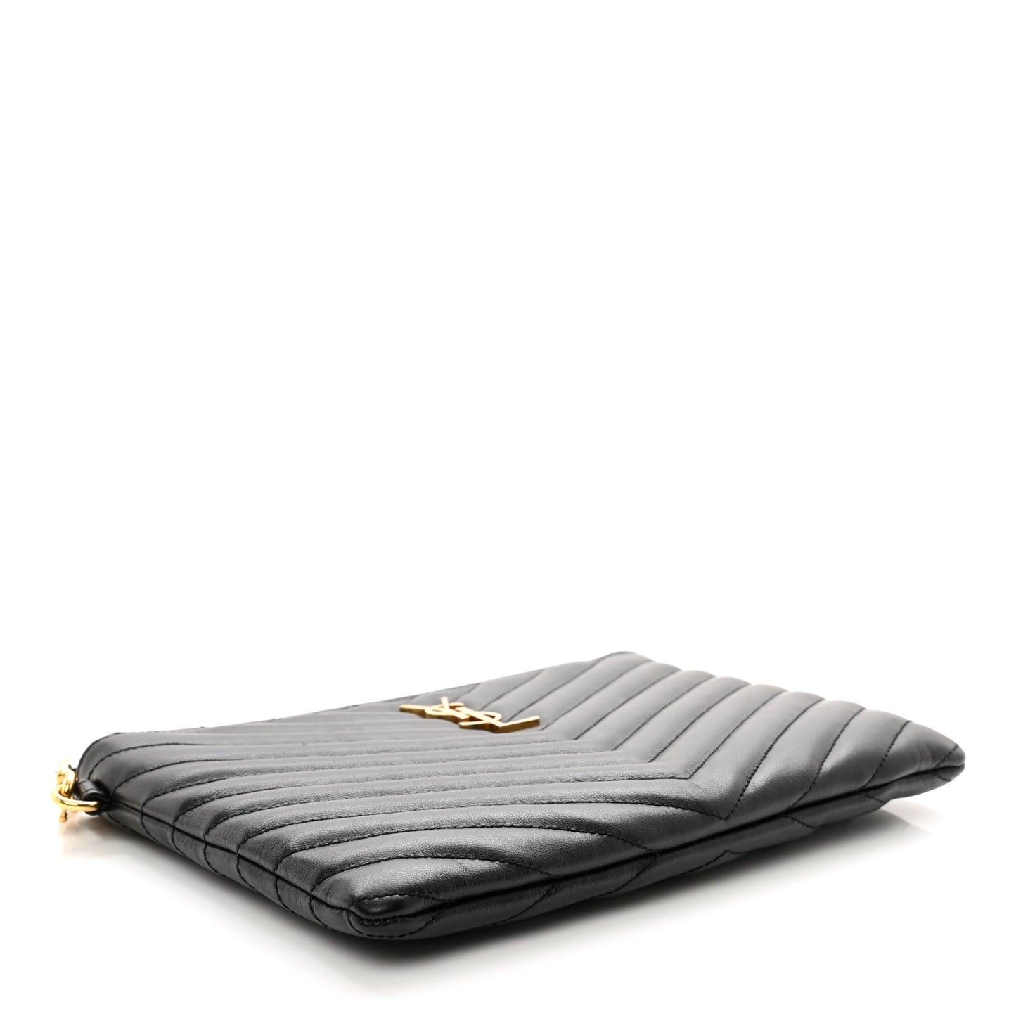 Calfskin Matelasse Chevron Monogram A5 Wristlet Black