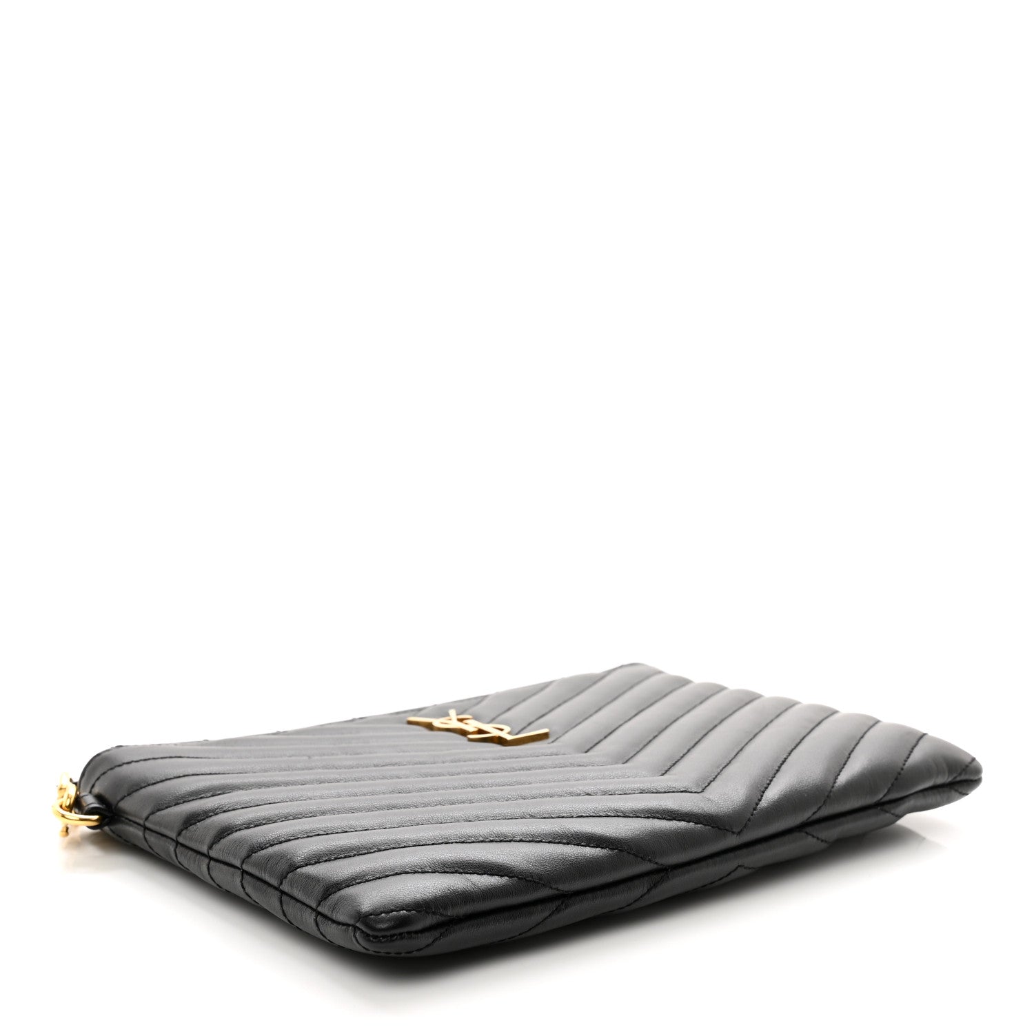 Saint Laurent Calfskin Matelasse Chevron Monogram A5 Wristlet Black 4 of 8