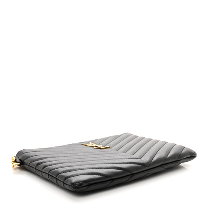 Saint Laurent Calfskin Matelasse Chevron Monogram A5 Wristlet Black 4 of 8