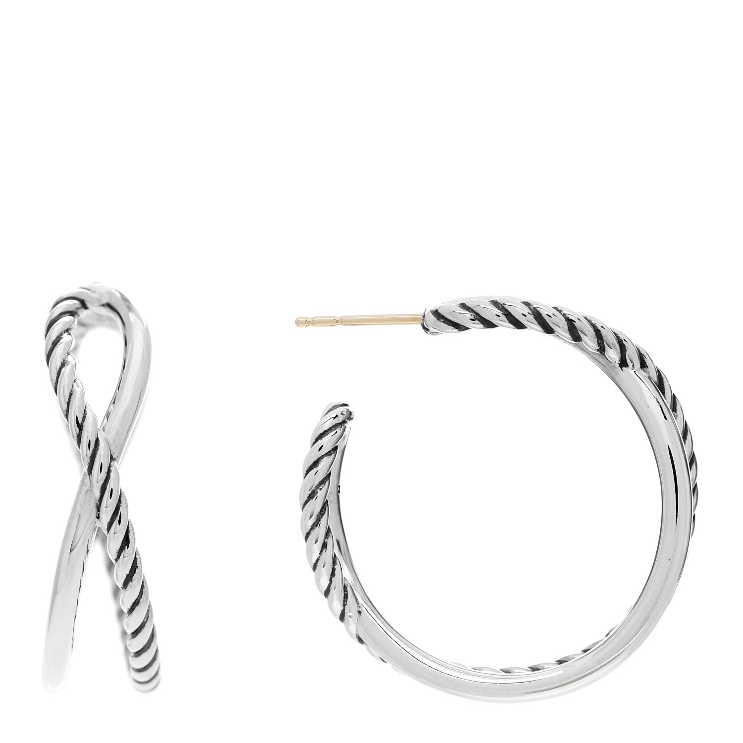 David Yurman Sterling Silver Crossover Cable Hoop Earrings 1 of 5