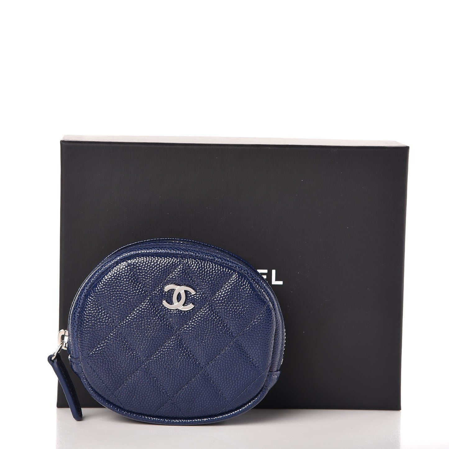 Caviar Quilted Zip Around Classic Coin Purse Navy Blue