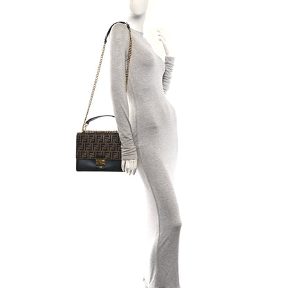 Fendi Vitello Liberty Bi-Color FF 1974 Embossed Chain Strap Kan U Shoulder Bag Black Maya 2 of 12