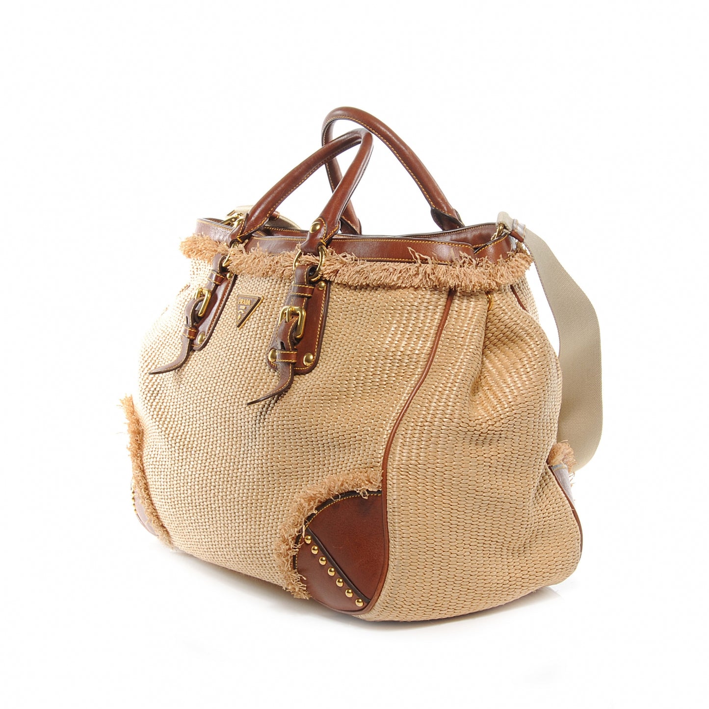 Raffia Straw Calfskin Tote