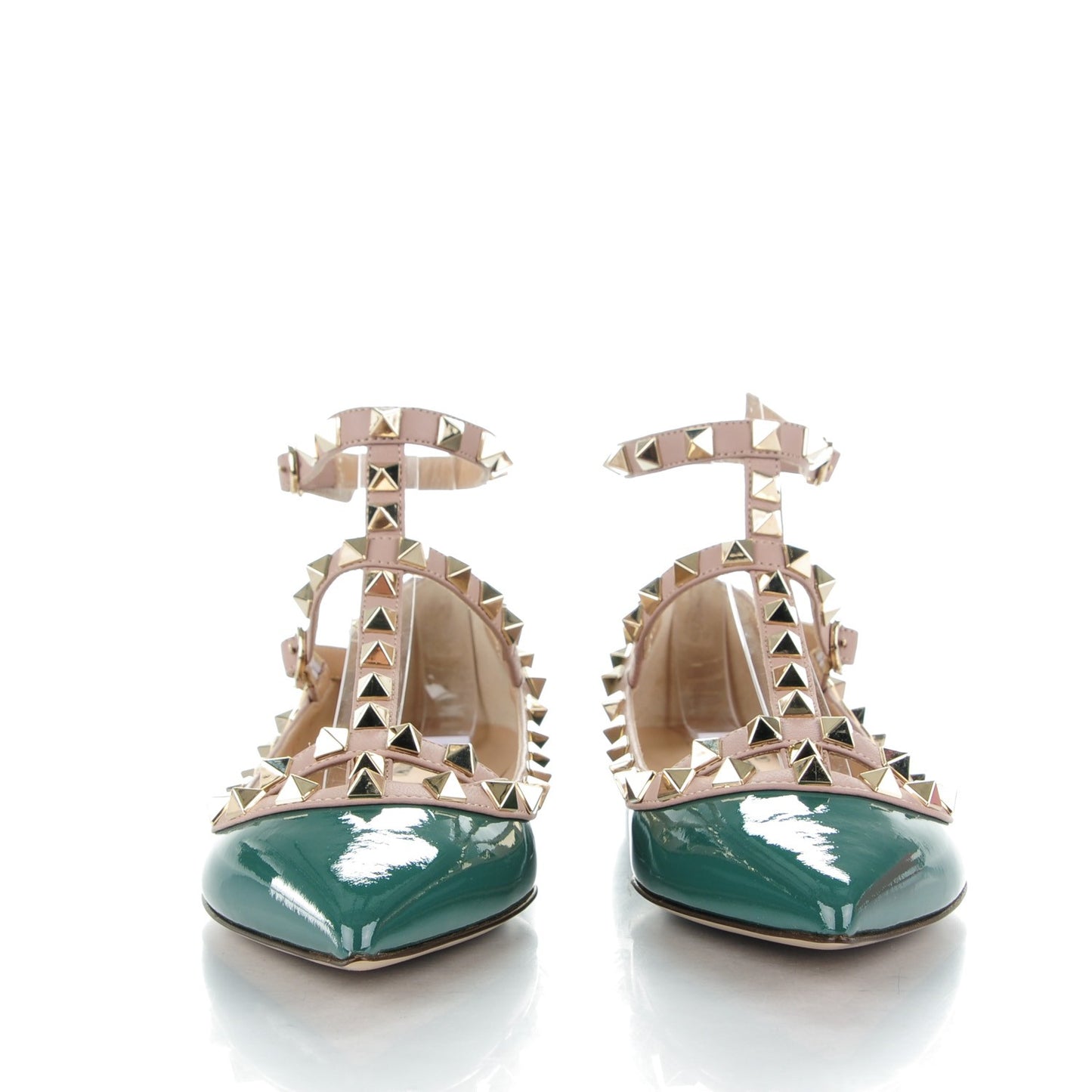 Patent Rockstud Cage Ballerina Flats 34.5 Green Poudre