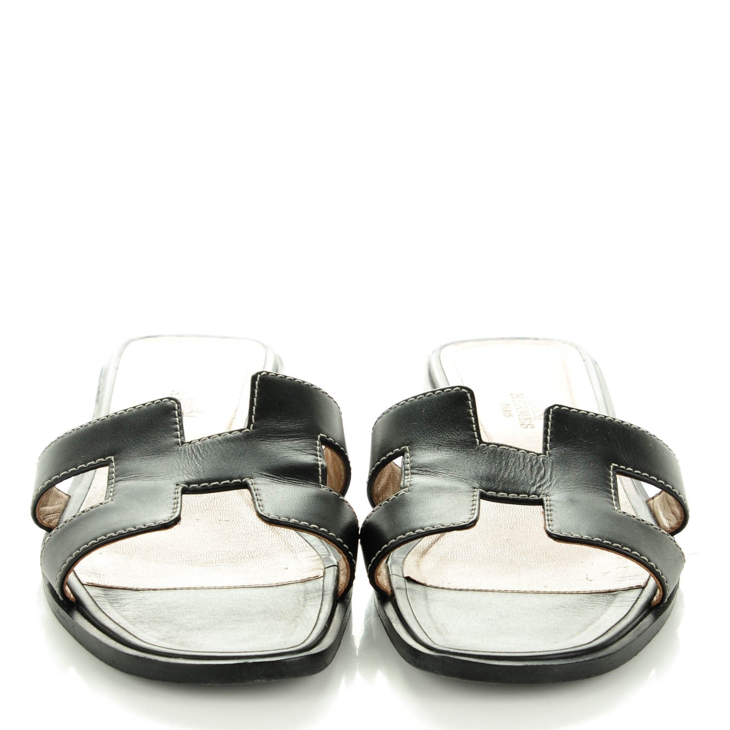 Hermes Box Calfskin Oran Sandals 37 Black 2 of 8