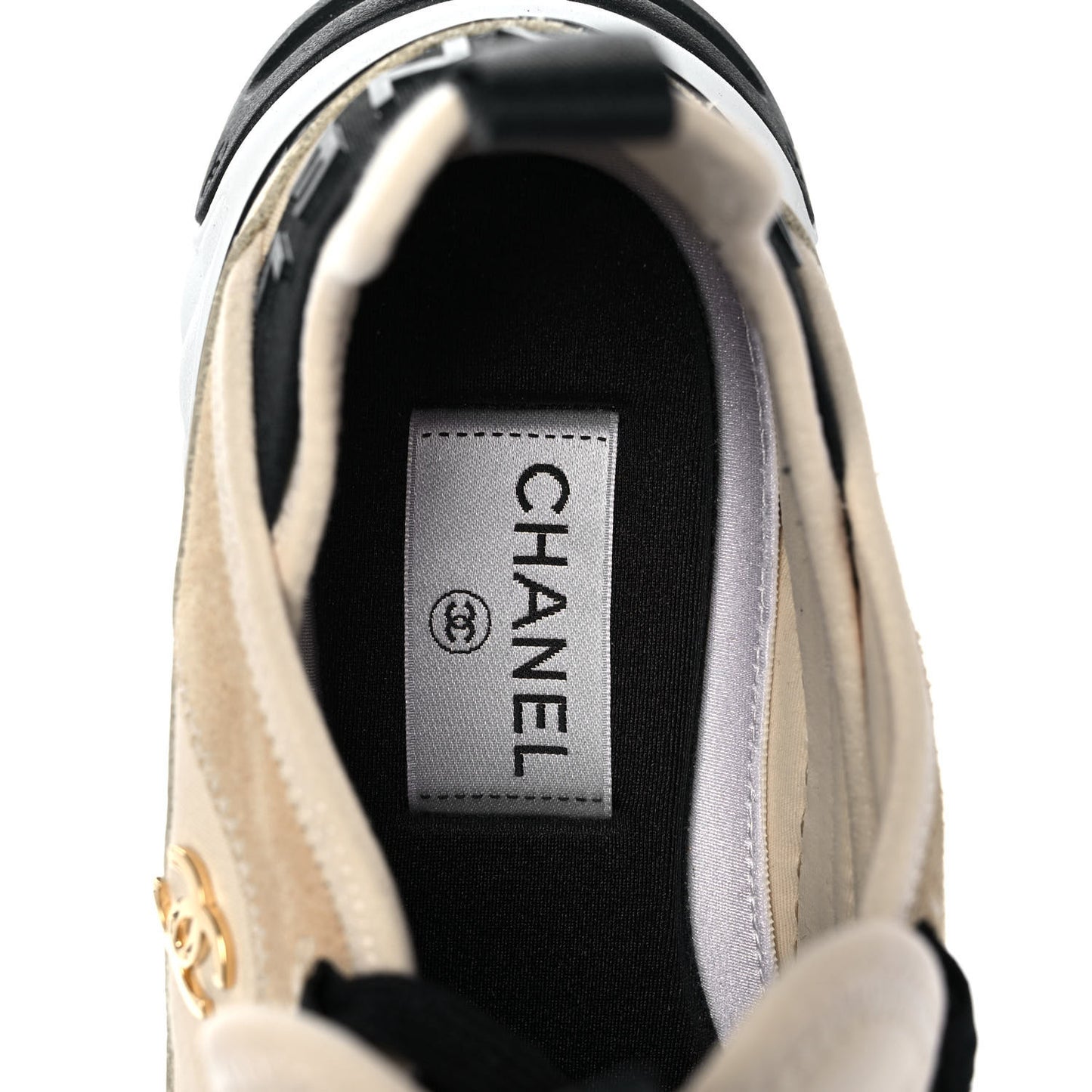 Velvet Calfskin Mixed Fibers CC Sneakers Ivory 37.5 Black