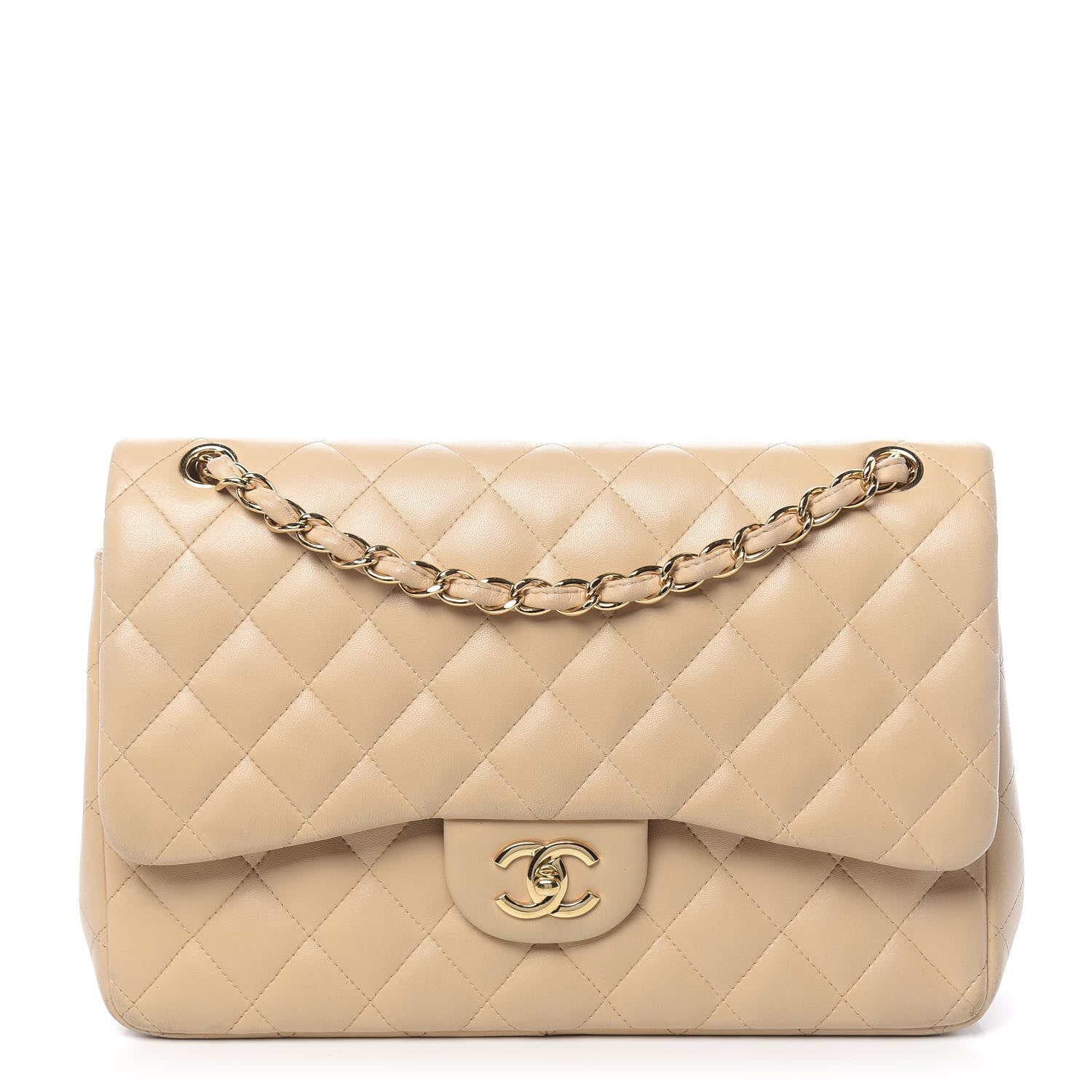 Chanel Lambskin Quilted Jumbo Double Flap Beige 1 of 18
