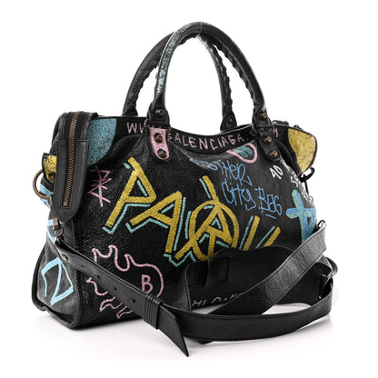 Balenciaga Agneau Graffiti All Over Classic Hardware City Black Multicolor 4 of 13