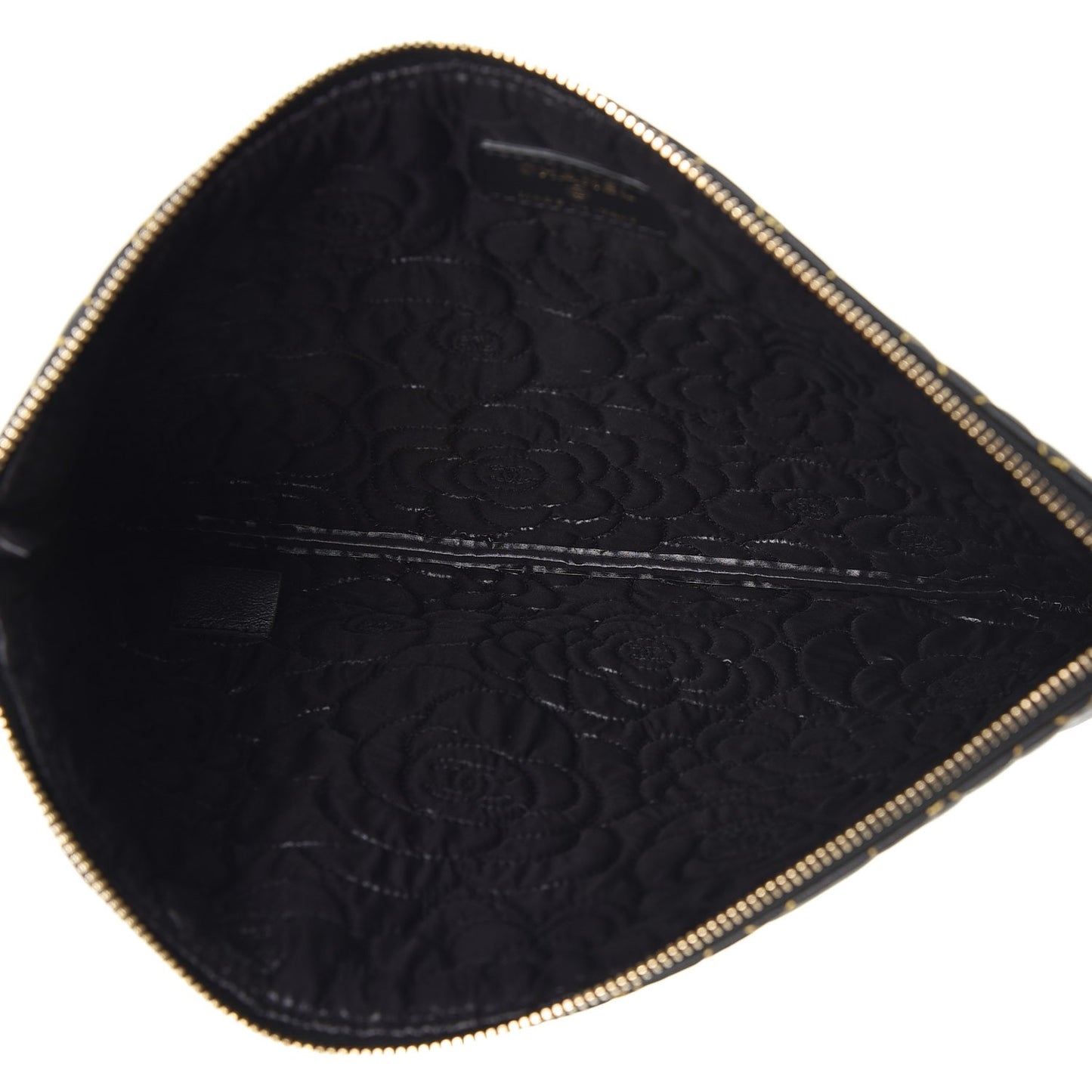 Lambskin Camellia Embossed Medium Cosmetic Case Black Gold