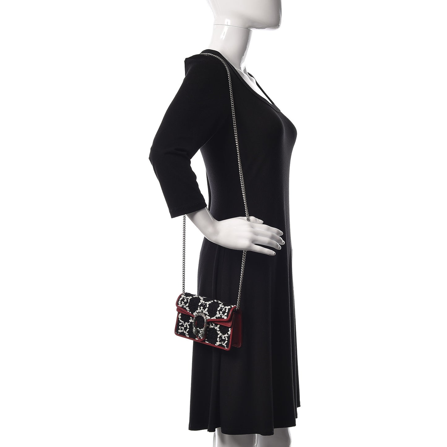 Tweed GG Monogram Super Mini Dionysus Shoulder Bag Black White Romantic Cherry