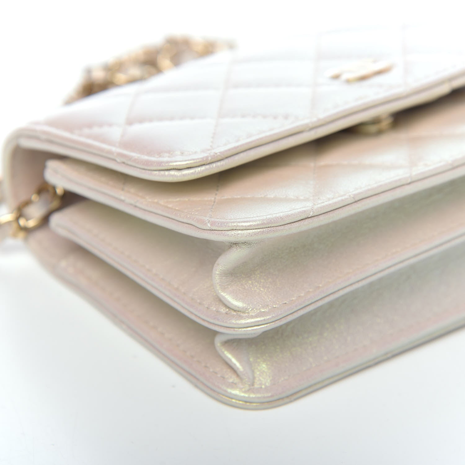 Chanel Iridescent Lambskin Quilted Mini Wallet On Chain WOC Ivory 9 of 11