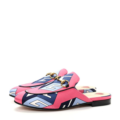 Gucci Satin GG Wallpaper Womens Princetown Slippers 35 Pink Flamboyant Blue Black 3 of 11