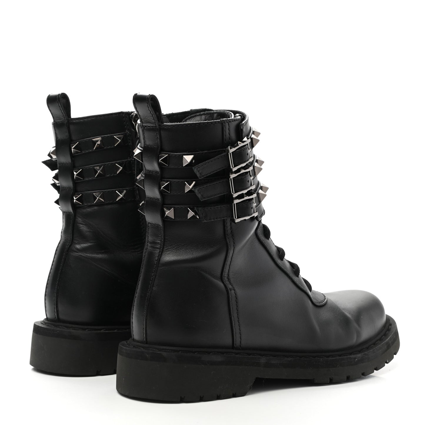 Calfskin Rockstud 20mm Combat Boots 36 Black