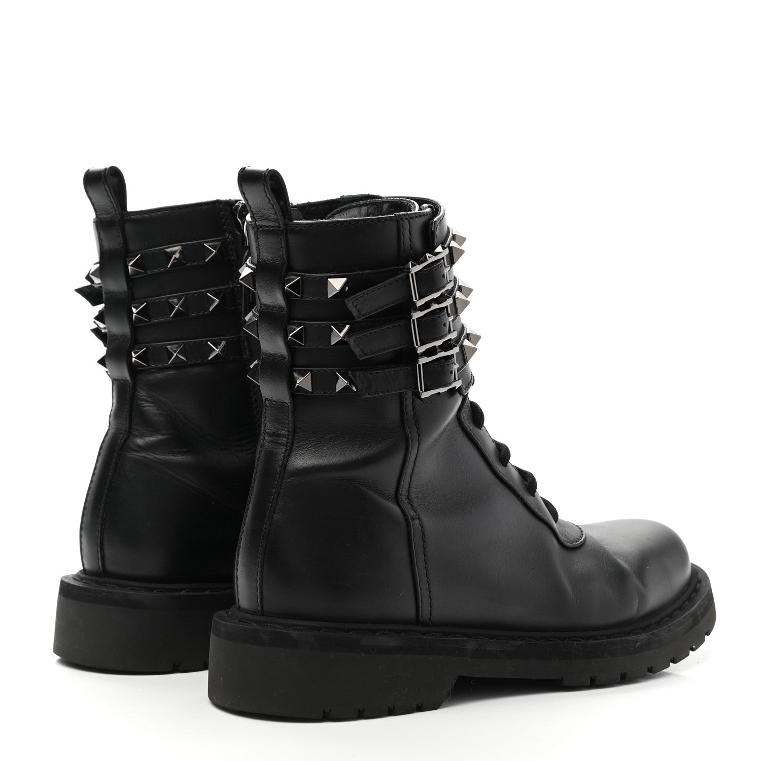 Valentino Garavani Calfskin Rockstud 20mm Combat Boots 36 Black 4 of 14