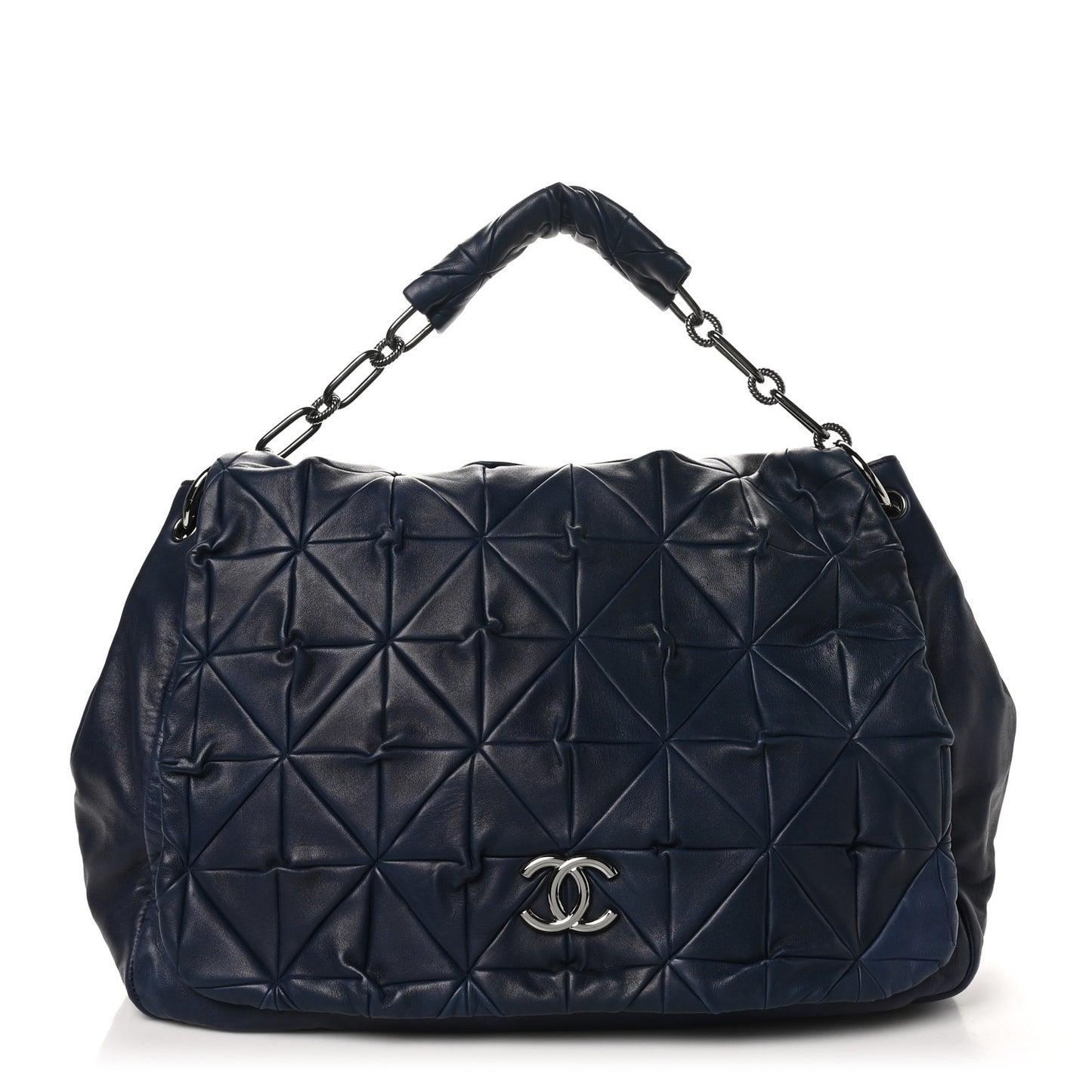 Lambskin Quilted Soft Squares Origami Accordion Flap Navy